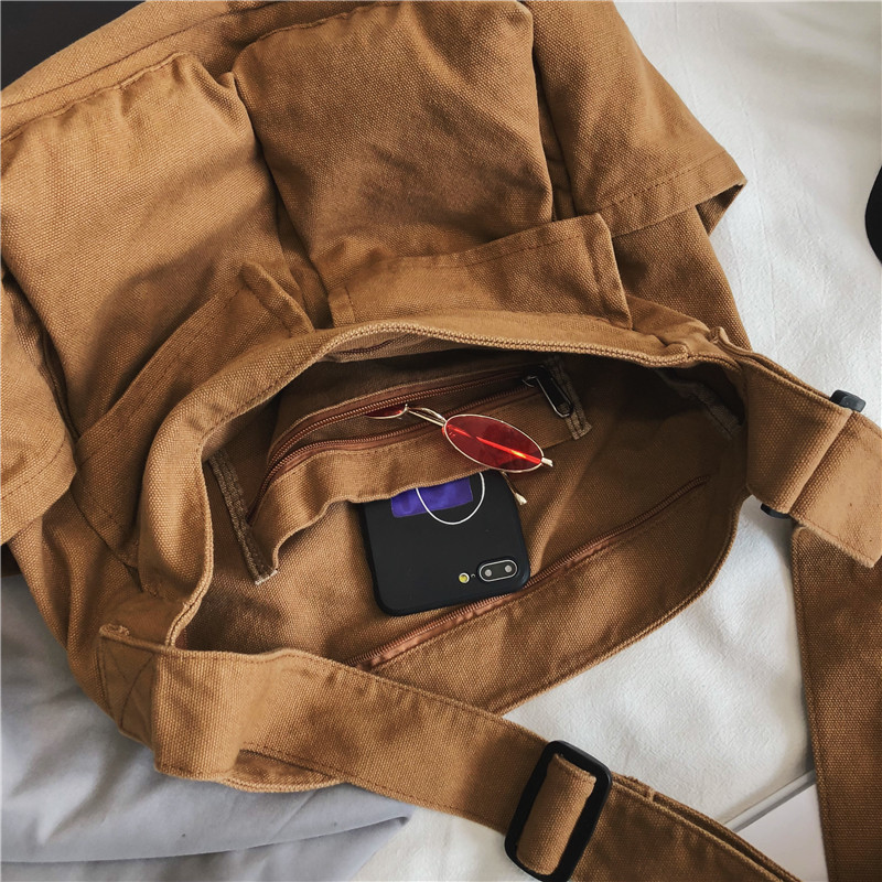 Tooling Crossbody Shoulder Bag Men's and Women's ins Canvas Bag Student Street Large Capacity Bag Casual Artistic Canvas Bag