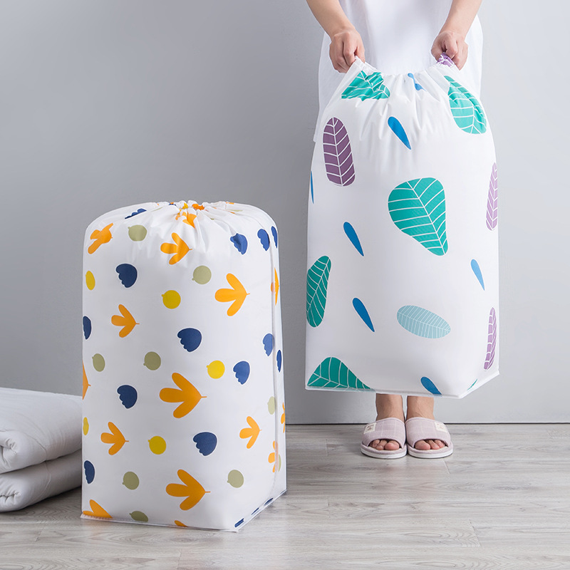 Cylinder Quilt Storage Bag PEVA Home Dustproof Quilt Bag Beam Drawstring Waterproof and Moisture-proof Finishing Storage Bag