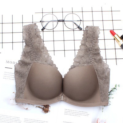 Front buckle underwear women's gathered seamless lace back bra wireless small chest anti-sagging breast contracting thickened bra