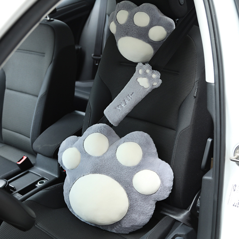 Car plush headrest cute cat claw car neck pillow back cushion fashion car female decoration supplies wholesale_voghion.com