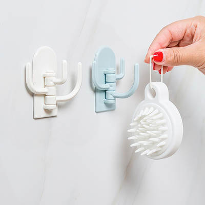 Strong seamless creative three-hook hook kitchen sticky hook nail-free cactus Hook bathroom multi-function punching load bearing