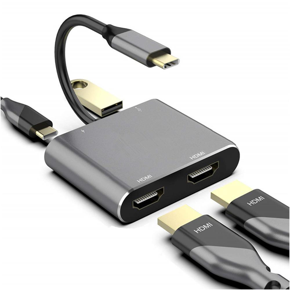 type-c to dual hdmi/usb3.0/pd four-in-one dual-screen usbc hub converter 4K HD