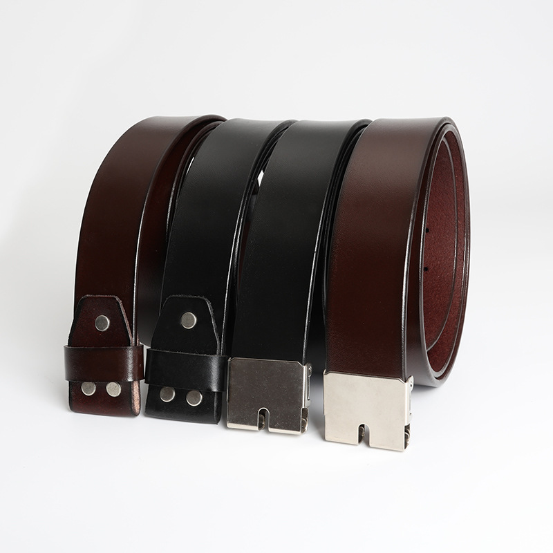 Retro Men's Belt Plate Buckle Smooth Buckle No Buckle Strap Full Piece Two-Layer Calfskin Pants Belt 3.8 Connection Leather Belt
