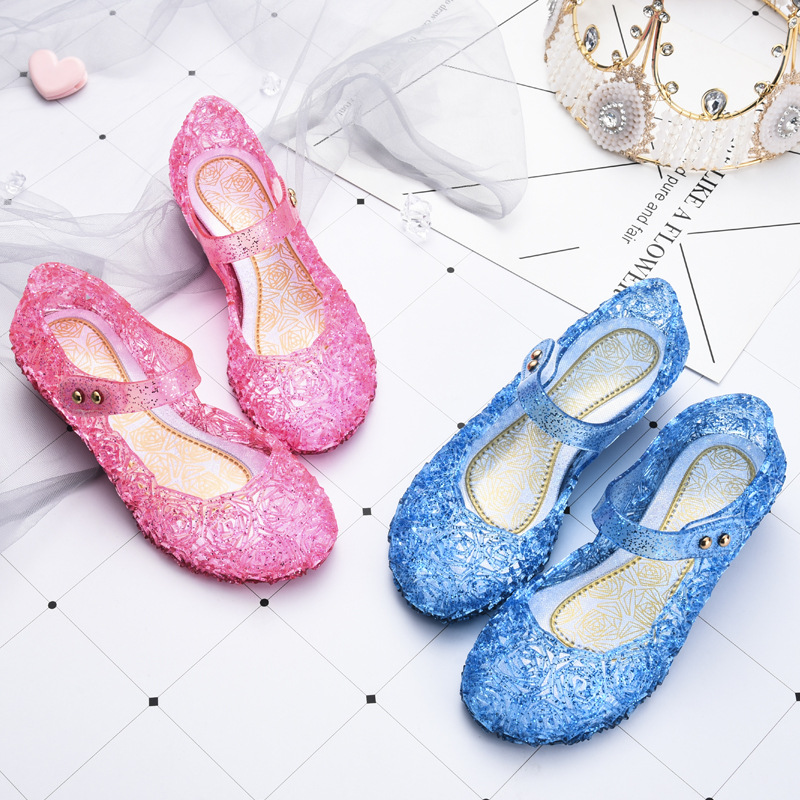 Cross-border Crystal Children's Sandals Summer Snow Princess 2 Elsa Girls Princess Shoes High Heel Crystal Sandals PVC Spring and Summer