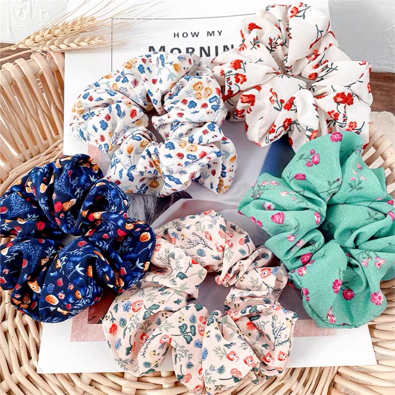 New floral large intestine hair ring Korean style fresh pig large intestine ring ins Wind Net popular fat sausage fashion hair accessories