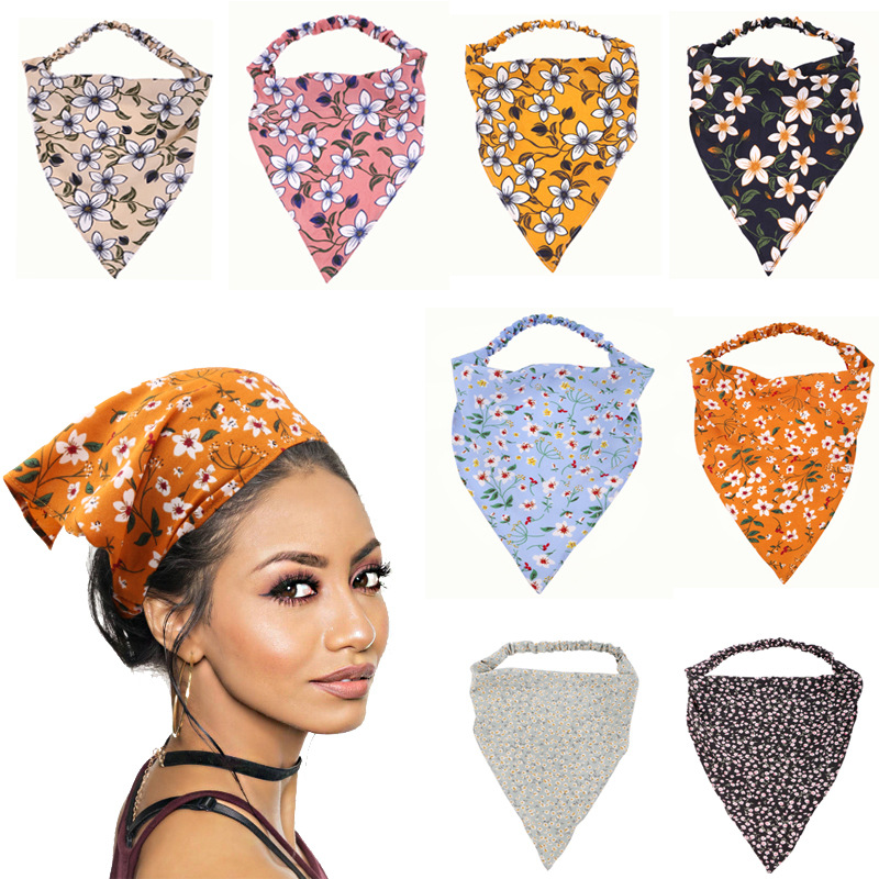 Amazon New Triangle Scarf Hair Band Women's Anti-oil Smoke Flower Headscarf Autumn and Winter New Stretch Hair Band Women's Hair