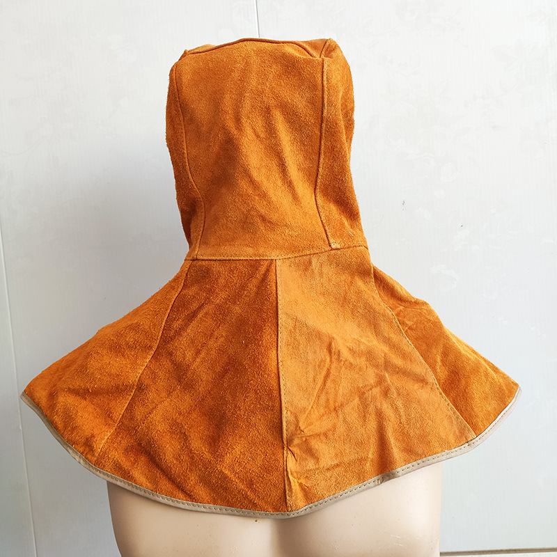 Head-wearing cowhide welding cap, fireproof flower head protection mask, leather welding eye protection mask, double-turn welding