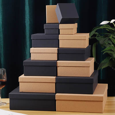 Spot Rectangular Gift Box Tiandi Cover Paper Box Accompanying Gift Kraft Paper Large Gift Box Black Gift Box Packaging