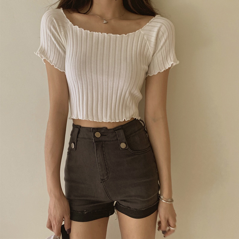 Knitted T-shirt Short-sleeved Women's 2023 Summer New Arrival Short Clothes Fashionable Elegant Slim-fit All-match Slim-fit Sexy Thin Top