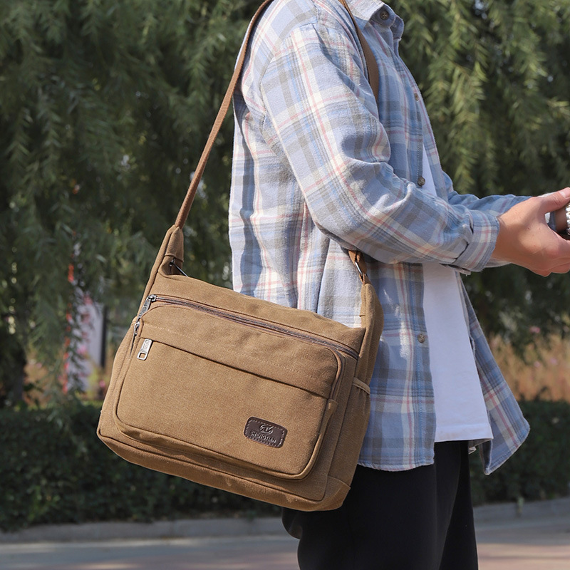 New Canvas Bag Men's Shoulder Crossbody Bag Casual Men's Bag Large Capacity Middle-aged Men's Bag Multi-layer Stall Small Bag