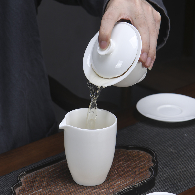 Suet Jade White Porcelain Sancai Bowl Ceramic Household Tea Bowl Kung Fu Tea Set Large Single Tea Cup Dehua White Porcelain