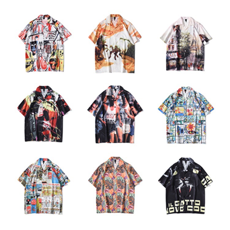 vintage Vacation Style vintage Abstract Printed Shirt Men's and Women's Short-sleeved Thin Loose Lazy Style Shirt Jacket