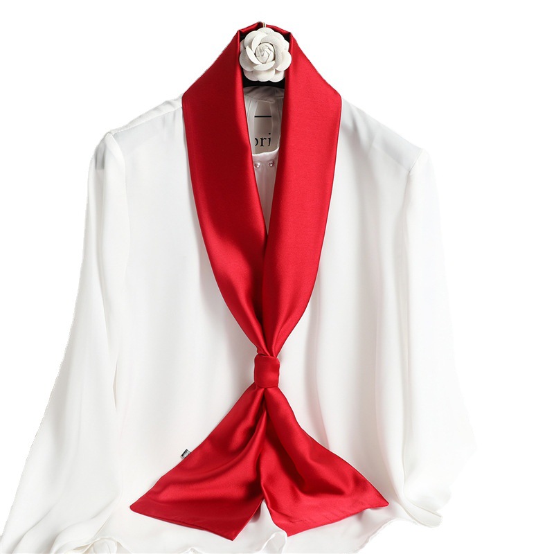 Thin narrow long scarf women's solid color scarf versatile decorative scarf autumn and winter double-layer artificial silk 145cm
