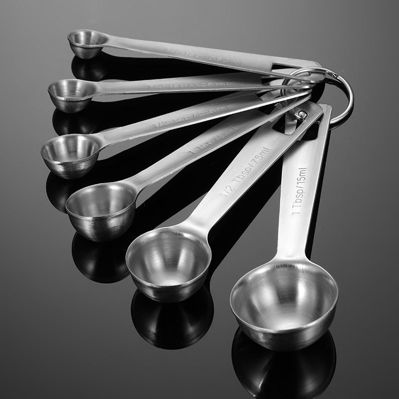 En 304 Stainless Steel Measuring Spoon 6-piece Set Kitchen Baking Supplies Multi-specification Square Spoon Cross-border Tea Spoon Seasoning Spoon