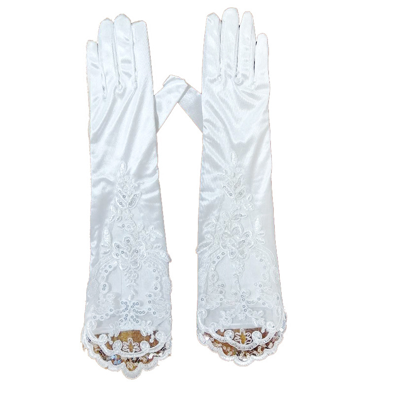 2020 new bridal wedding dress gloves evening banquet satin long lace embroidered sequins gloves wholesale