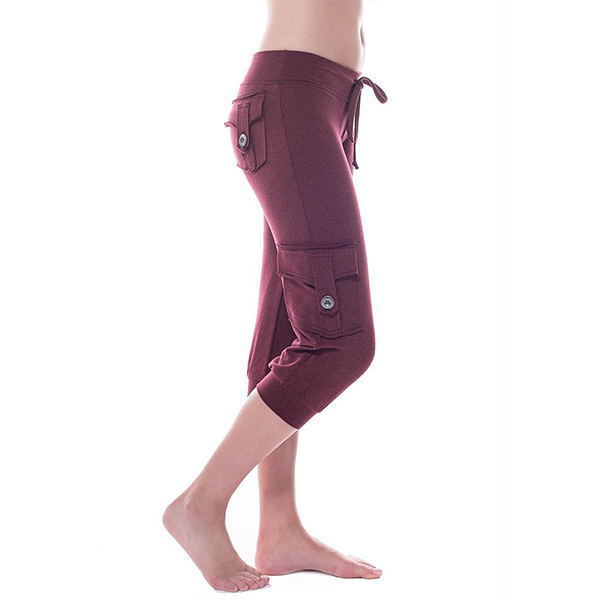 2019 European and American elastic waist button pocket yoga cropped pants