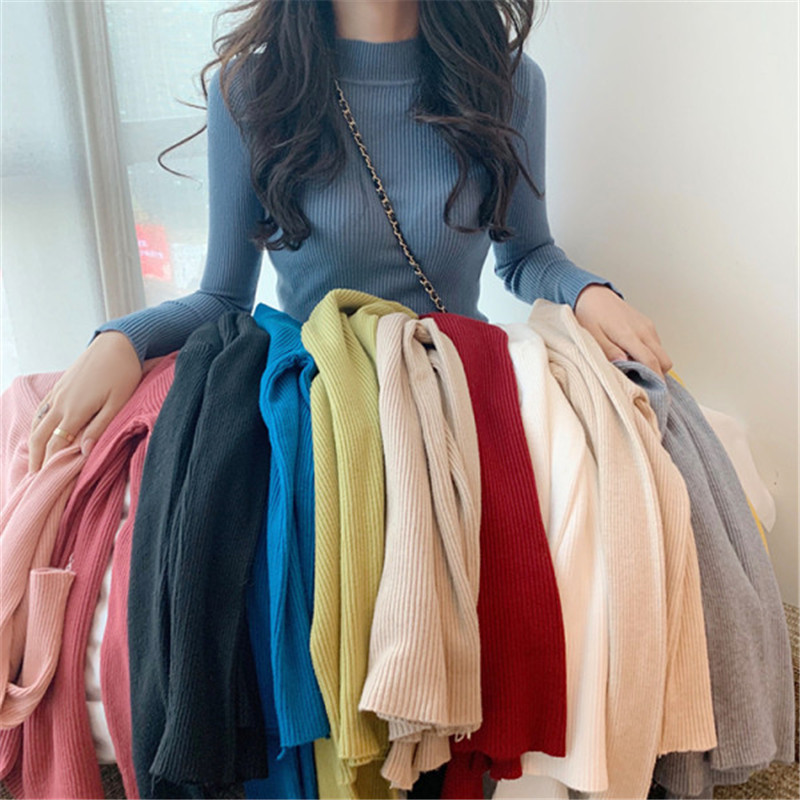 Foreign trade Autumn half turtleneck long-sleeved sweater women's 2023 new inner bottoming shirt slim solid color sweater women's clothing