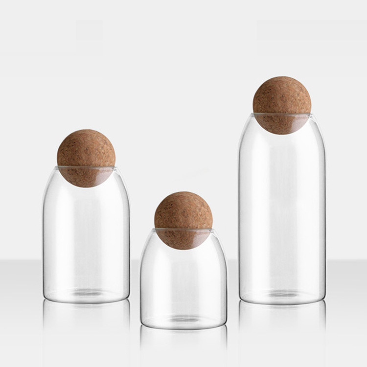 Round ball Cork transparent glass jar tea sealed jar bar counter storage flower fruit tea coffee bean display bottle