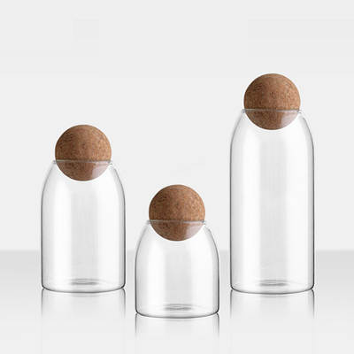 Round ball Cork transparent glass jar tea sealed jar bar counter storage flower fruit tea coffee bean display bottle