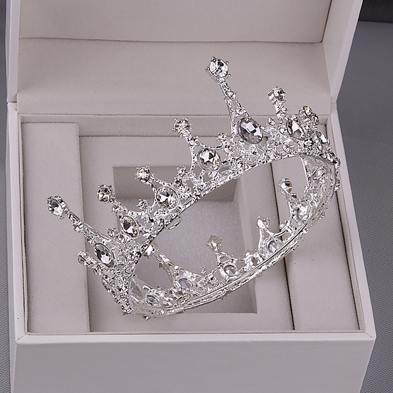 Crown Bride Crystal Full Round Baroque Crown Cyber Red Headdress Birthday Cake Decorations Wedding Factory Wholesale
