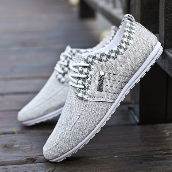 2023 Autumn Old Beijing Cloth Shoes Linen Breathable Casual Shoes Korean Men's Bean Shoes All-match Low-top Board Shoes