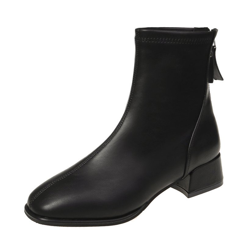 Large Size Martins Boots Women's Short Boots 2022 Autumn and Winter New British Style Soft Leather Mid-Heel Fleece-Lined Chelsea Boots