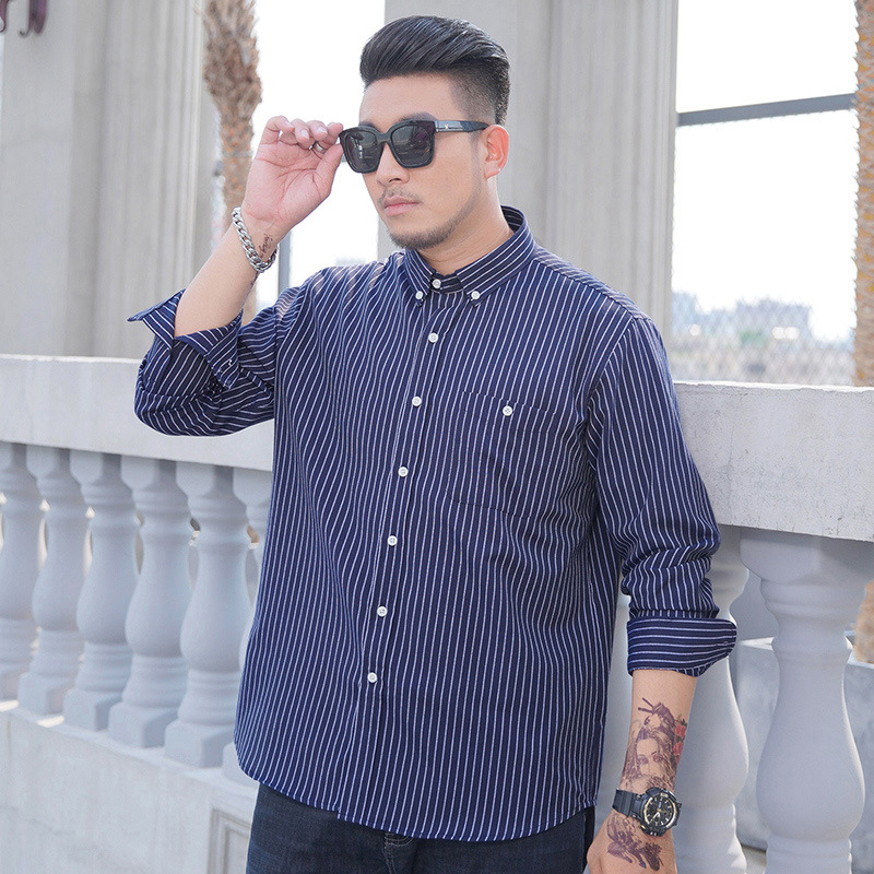 Autumn New plus size Men's Long Sleeve Shirt Business Casual Oxford Striped Shirt Men's Plus Large Top