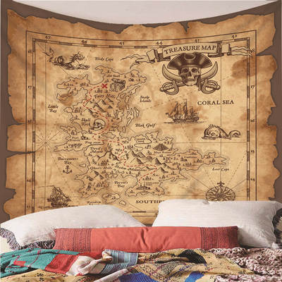 Retro nautical treasure map new 3d printing hanging cloth background cloth living room tapestry a generation of hair