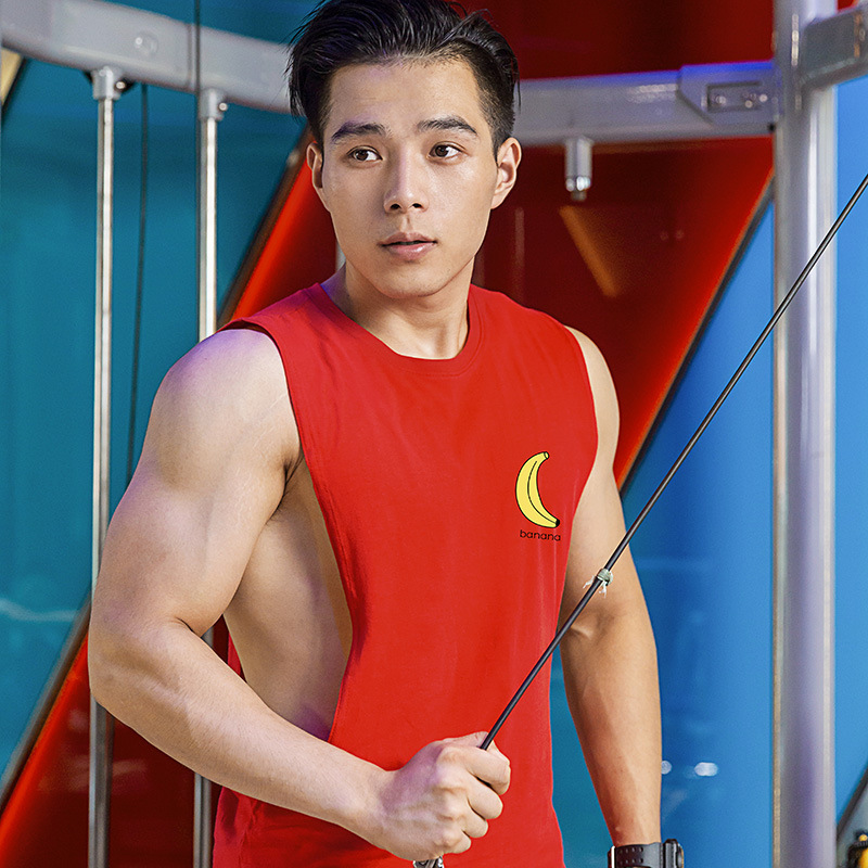 Factory Direct Supply Sports men's vest large slit fitness vest men's loose bodybuilding vest cotton sleeveless in stock