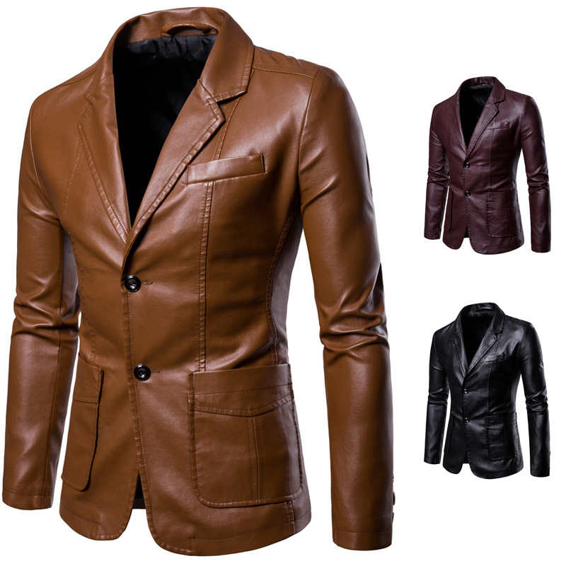 European Size Plus Weight Plus Size Men's Korean Style Leather Clothing PU Motorcycle Men's Slim Fit Leather Jacket Men's American Size Jacket for Spring and Autumn