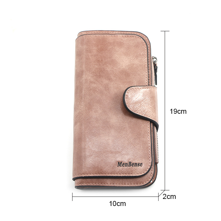 Stilvolle lange Geldbörse für Damen, einfaches Ölwachsleder, einfarbig, Münzgeldbörse, Clutch für Damen_voghion.com