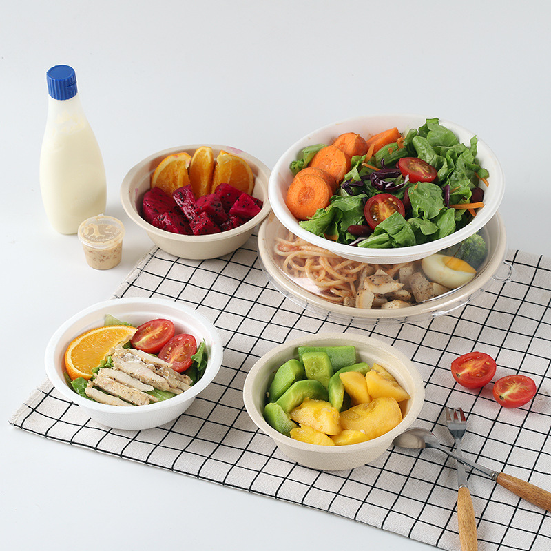 Disposable Bowl Round Paper Bowl with Lid Household Outdoor Pulp Bowl Degradable Instant Noodle Bowl Thickened BBQ Hot Pot Bowl