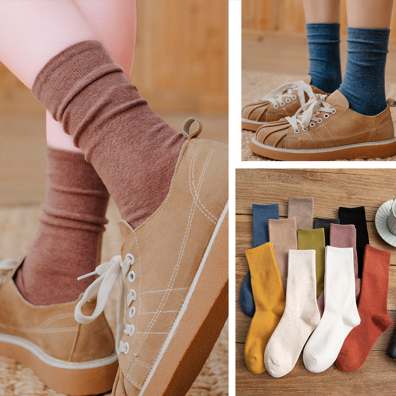 Autumn and winter socks women's mid-calf socks women's Japanese solid color pile socks long women's socks high-calf Sports men's socks wholesale