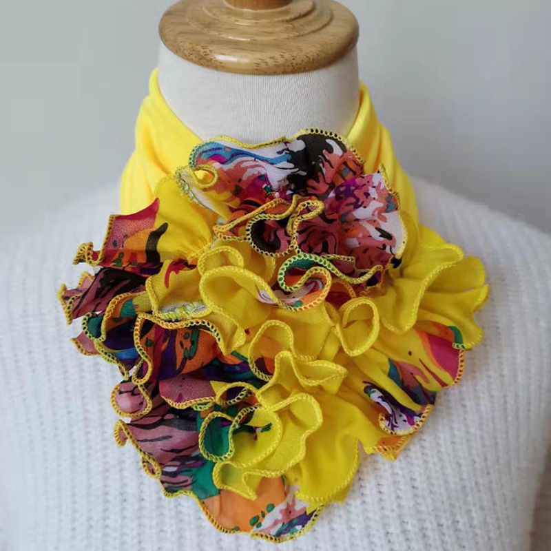 Scarf Women's Korean-style All-match Scarf Neck Protecting Headdress Fashion Collar Spring and Autumn Creative Flower Stitching Varied Silk Scarf