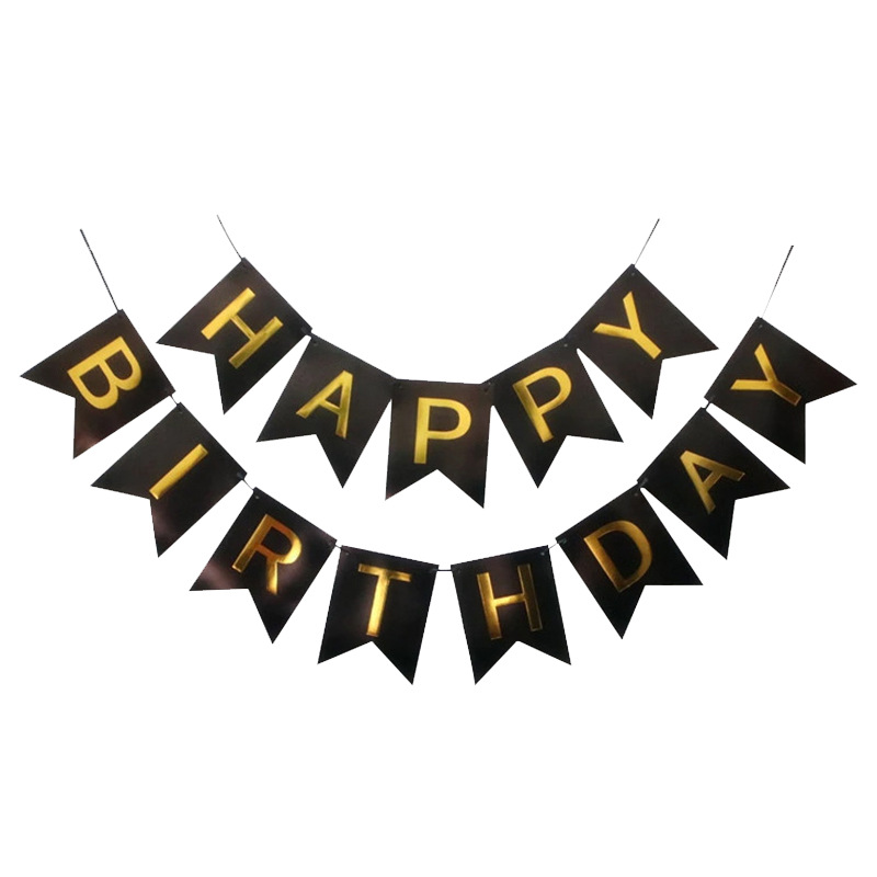 Happy Birthday Bronzing Letter Fishtail Banner Pink Color Flag Flower Party Flag Baby Year Old Decoration Supplies