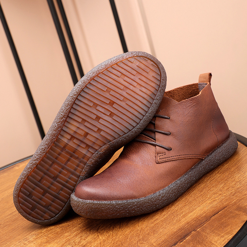 A generation of high-top casual shoes head layer cowhide retro old soft leather beef tendon soft bottom Martin shoes spring and autumn short boots