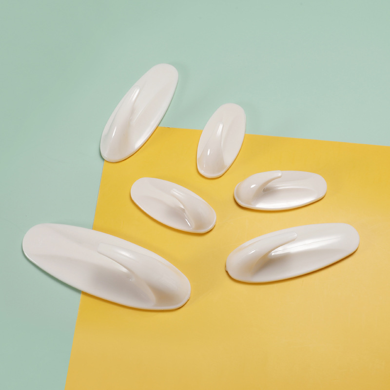 White Simple Plastic Long Oval Hook Large, Medium and Small Multi-use Hanging Hook for Door