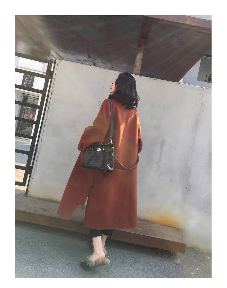 Płaszcz wełniany w stylu Hepburn, średniej długości, jesień i zima 2024 Nowy koreański styl, popularny, dwustronny, gruby płaszcz wełniany dla kobiet_voghion.com