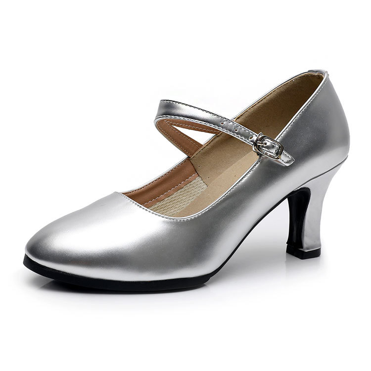 Luyishan Latin Dance Shoes Women's Adult Square Dance Shoes Silver Low Heeled Friendship GB Modern Dance Shoes