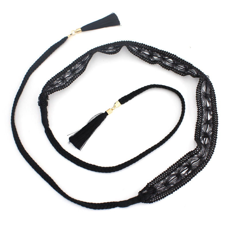 New female dress decoration Joker knotted waist chain South Korea woven tassel lace cotton waist rope a generation of hair