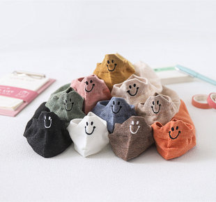 Summer Cotton Boat Socks Heel Cute Japanese Style Cartoon Eyes Smiley Embroidered Women Socks