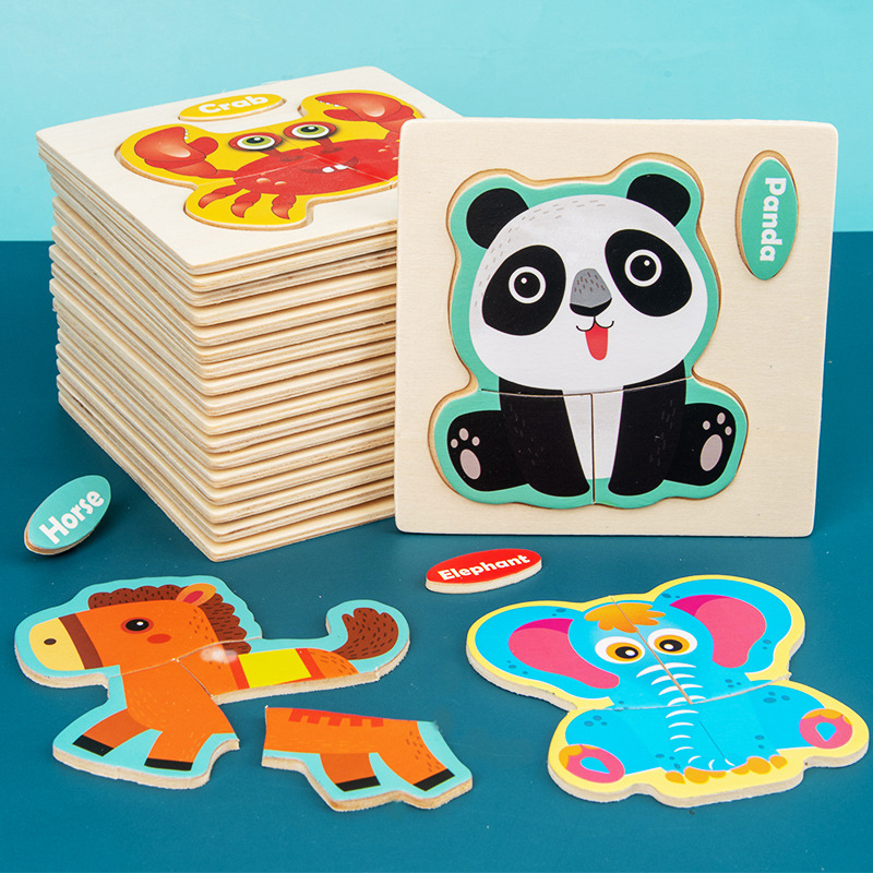 Wooden children's toy cognitive three-dimensional cartoon pattern puzzle toy early education educational wooden puzzle toy
