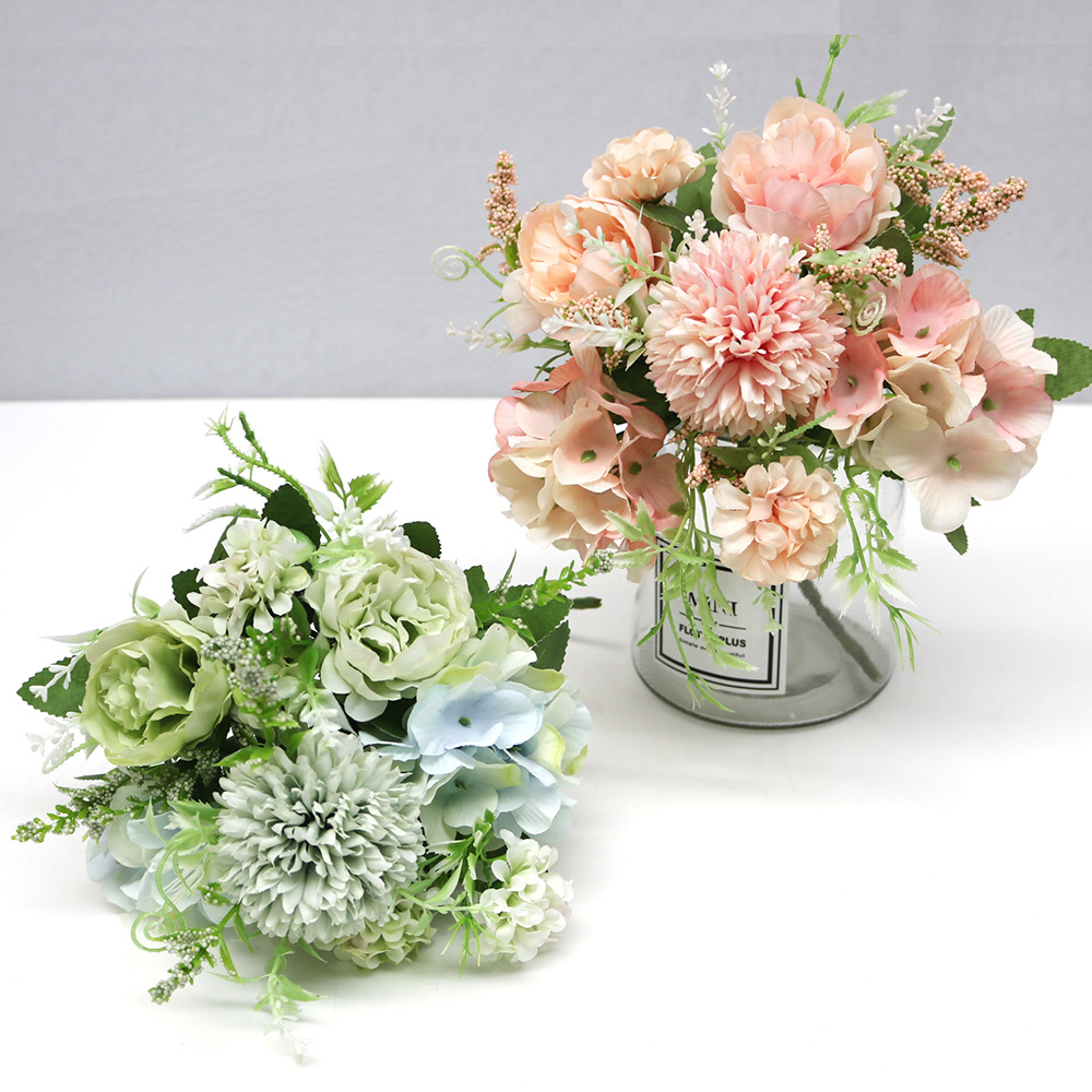 Nordic style 7 head European-style colorful peony hydrangea ins artificial flower wedding hand-held home floral decoration