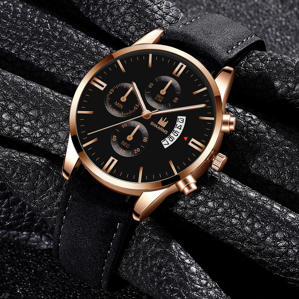 Factory Direct Supply Best Selling Fake Three-Eye Men's Casual Simple Scale Business Calendar Belt Watch Quartz Watch for Men