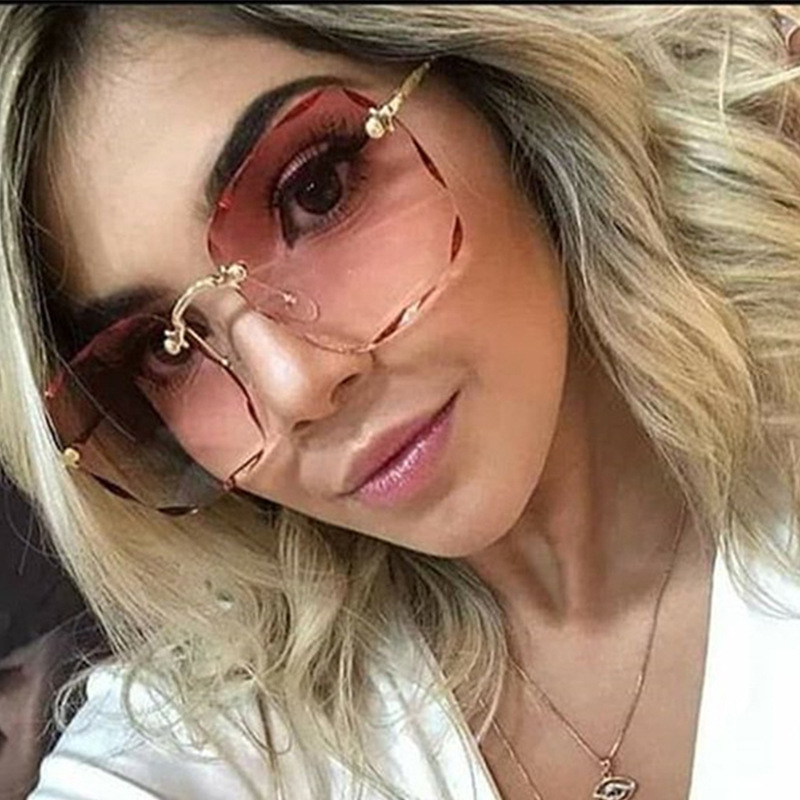 無框歐美跨境ins方框切邊大框太陽眼鏡 復古時尚墨鏡潮流太陽鏡女