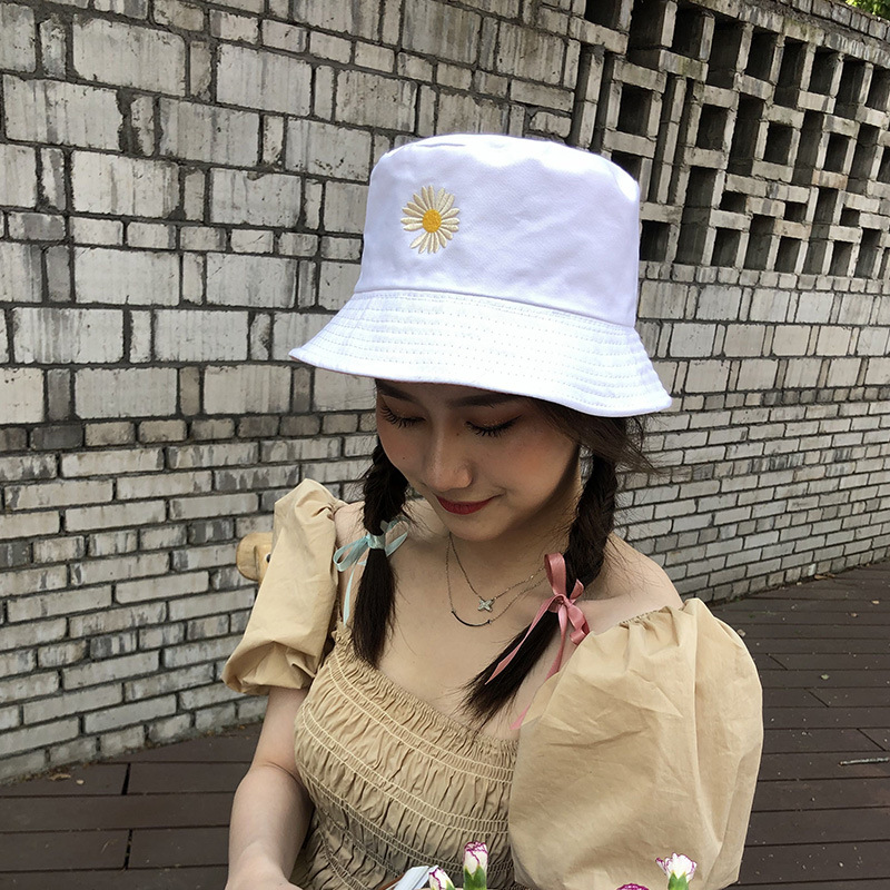 Шапка рыбака Little Daisy с вышивкой хризантемы, двусторонняя шапка для бассейна, хлопковая Женская весенне-летняя Новинка, солнцезащитный козырек, мужская шляпа от солнца