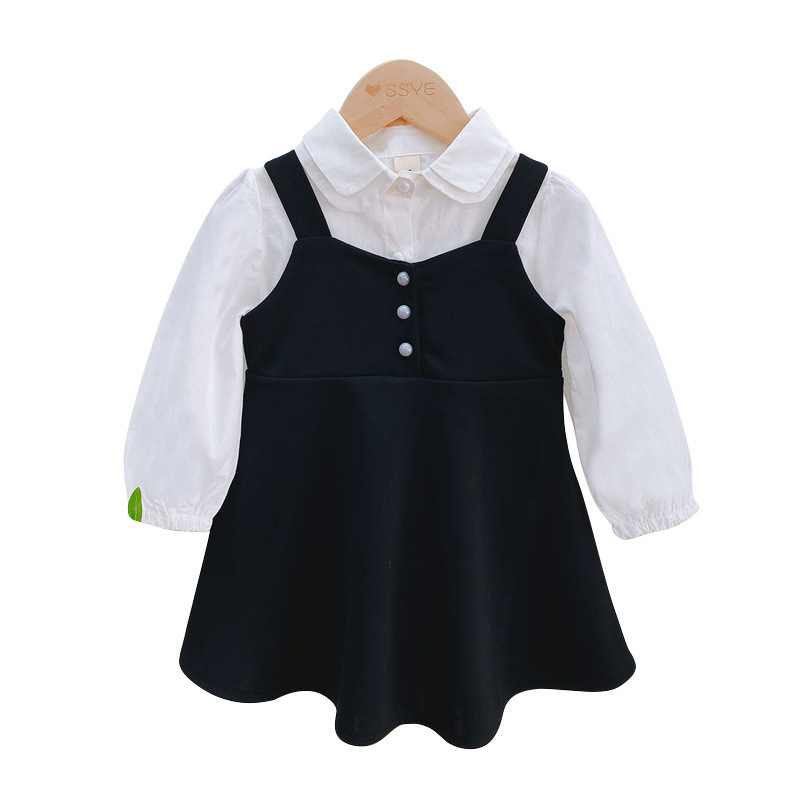 Children's Clothing 2023 Spring and Autumn Girls' Seersucker Shirt Vest Skirt Baby Strap Dress Two-piece Suit Fashion