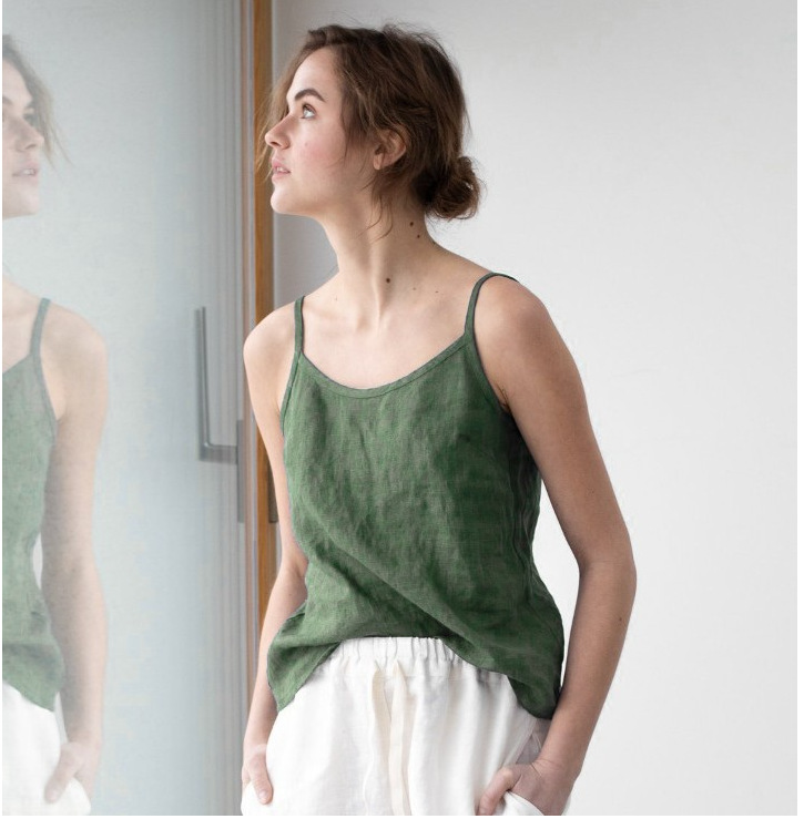 2020 Cross-border European and American Explosions Women's ins Casual Loose Small Sling High Quality Imitation Cotton and Linen Sling Top