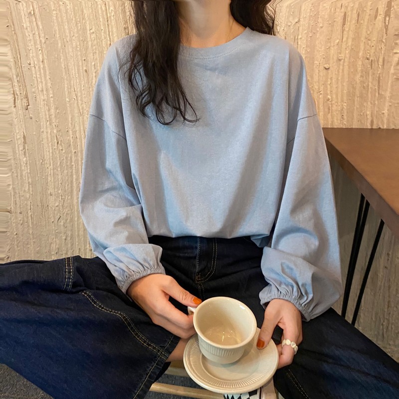 Women's 2025 New Autumn Korean Style Ins Loose Thin Pullover Student Slimming Sweatshirt Lantern Sleeve Long Sleeve T-shirt
