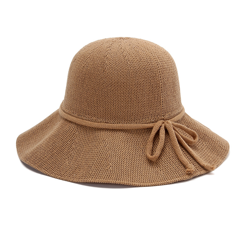 One Pan Hat Women's Summer New All-match Breathable Sun Protection Sun Hat Cotton Yarn Straw Hat Bow Fisherman Hat